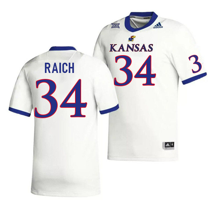 Men #34 Alex Raich Kansas Jayhawks College Football Jerseys Stitched Sale-White